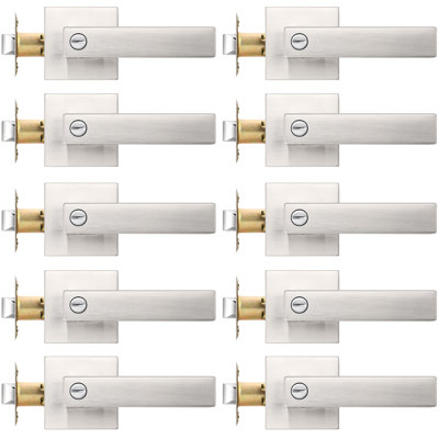 Privacy Door Lever with Square Rosette for Bed and Bath Keyless