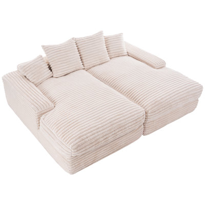 89"X72"Oversized Chaise Lounge Chair,Upholstered Cozy Corduroy Sleeper Sofa Bed-No Assembly Required,Includes 4 Pillows & Wide Armrests,High-Density F by Everly Quinn