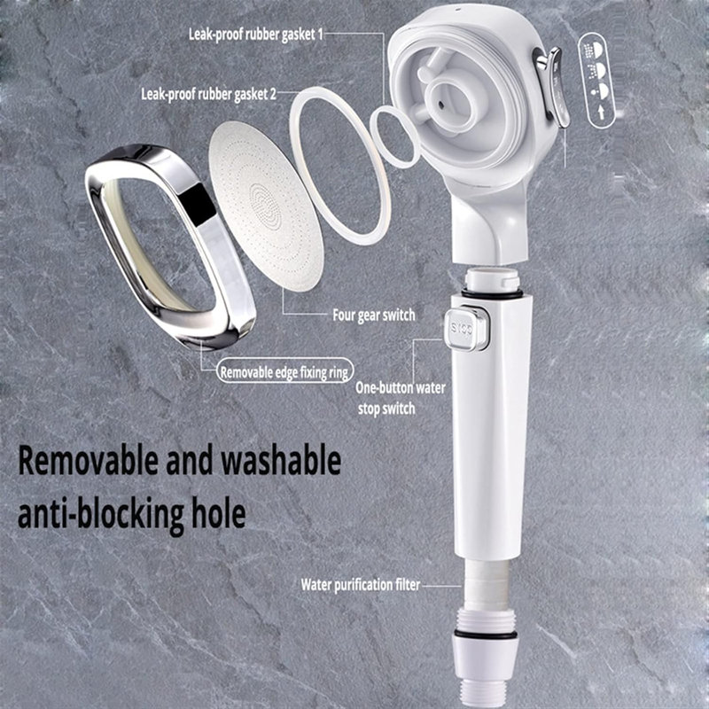 Pomme de douche à pression 4 s avec interrupteur marche / arrêt, douchette de douche à filtre à eau réglable