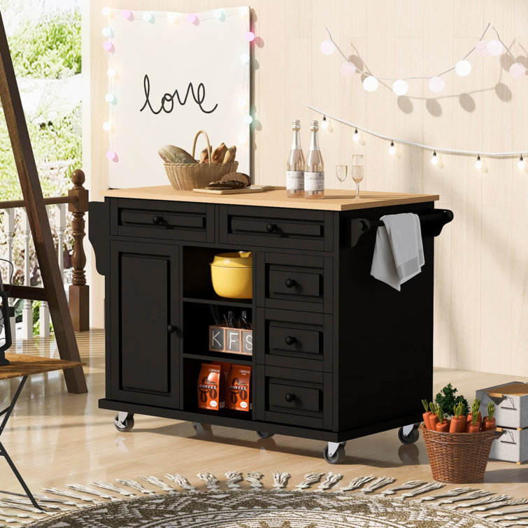 Kiomy Wood Kitchen Cart Rolling Mobile Kitchen Island with Storage