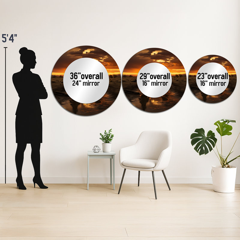 Sevyn Western Sunset Riders Portrait II - miroir occidental, miroir mural rond jaune, impression sur métal, 36 po x 36 po