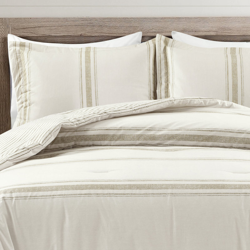 Farmhouse Stripe King Cotton Comforter and Sham Set in Neutral