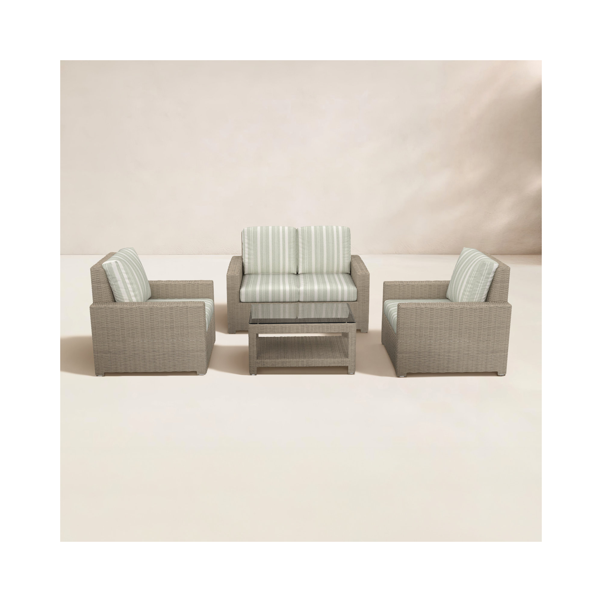 Outdoor Patio Loveseat Conversation Set With Sunbrella Cushions, Tranquil Sage