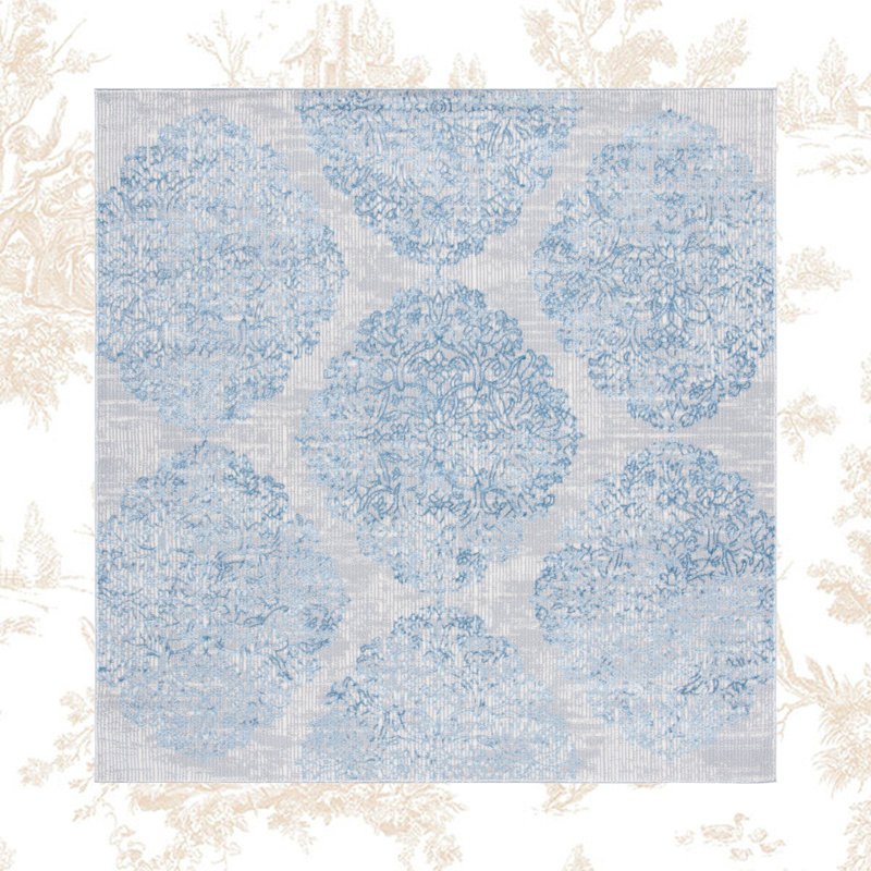Arrabella Jessa Ikat Gray/Blue Area Rug, Square 6'7"