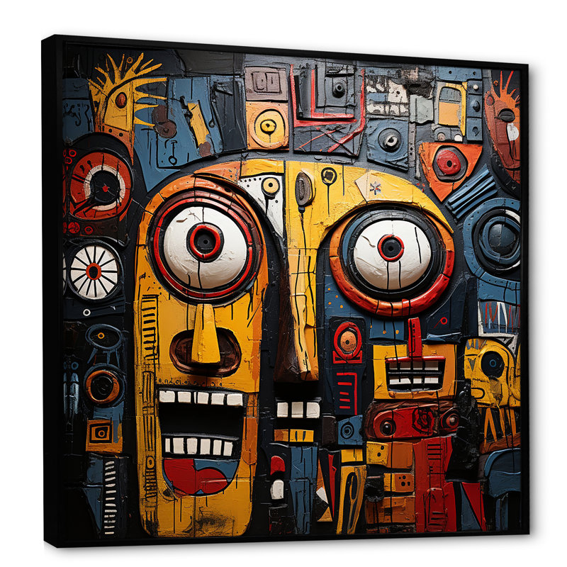 Tribal masque africain III - Masque africain, art mural, Cadre flottant noir, H 36 po x l 36 po