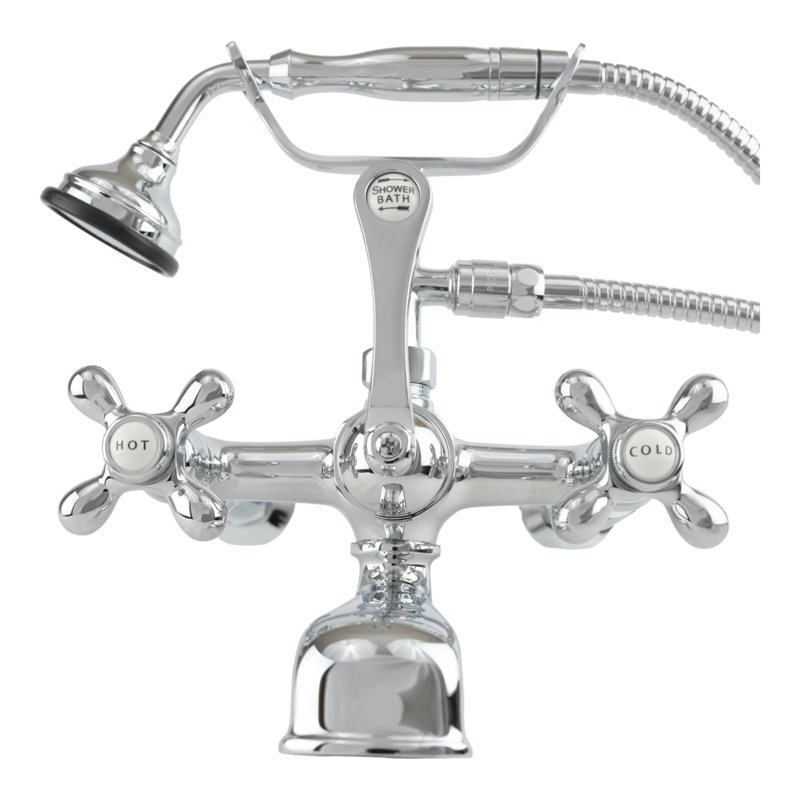 3 Handle Bathroom Clawfoot Tub Faucet with Diverter, Chrome