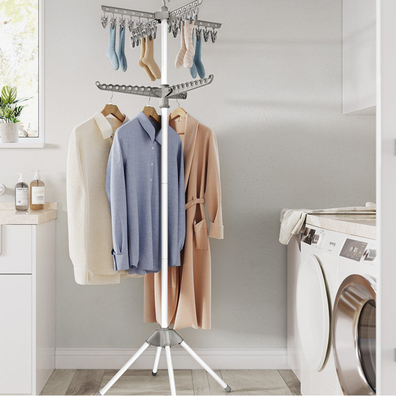 2-Tier Clothes Drying Rack, 72-Inch Folding Laundry Drying Rack With 3 Rotatable Arms For Hangers, 24 Clips, Stainless Steel, For 27 Pieces Of Clothes