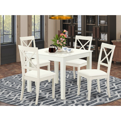 5 Piece Dinette Set for 4 Includes a Square Dining Table and 4 Faux Leather Dining Room Chairs, Linen White