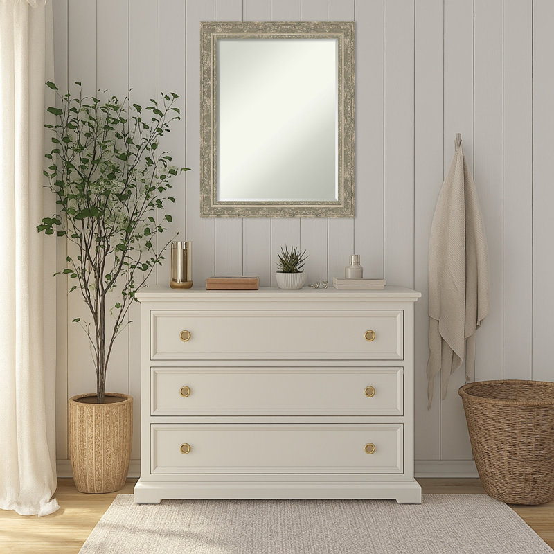 Miroir mural filigrane demi-biseau encadré, Argent argent