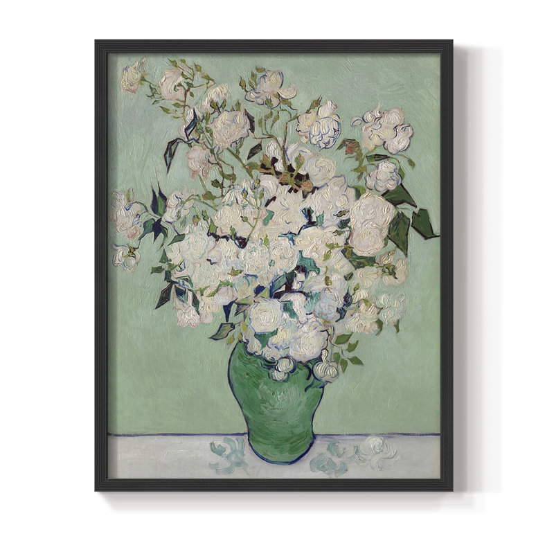 Roses Framed Print - Solid Wood, Black, 10" H x 8" W