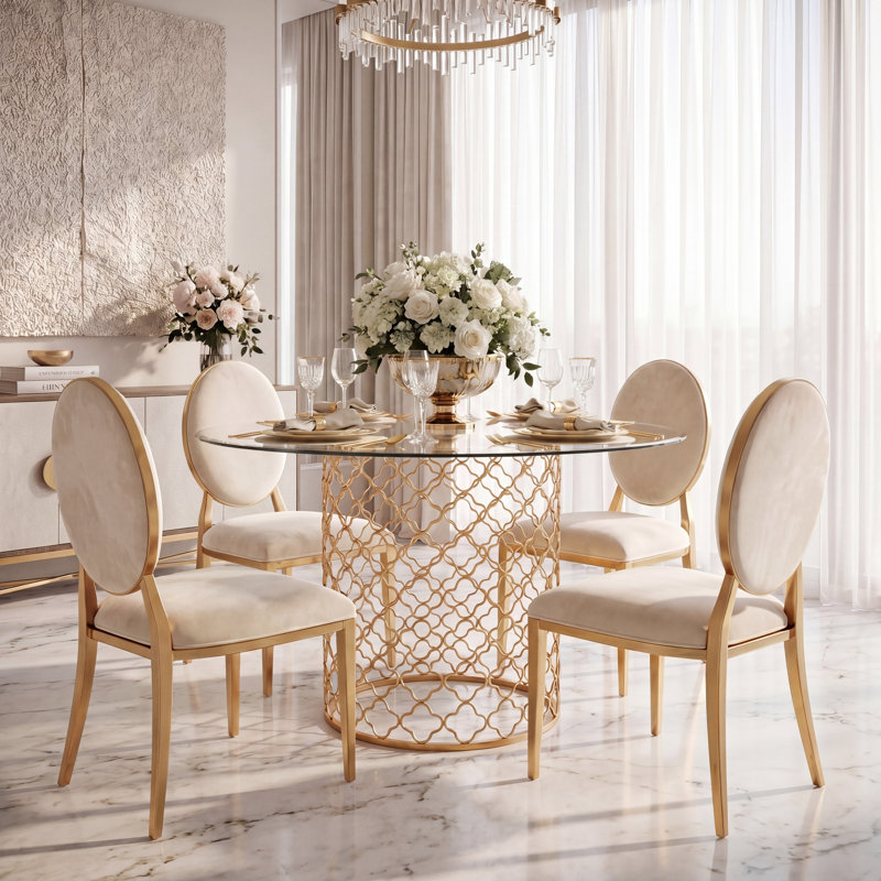 Round Glass Top with Iron Base Dining Table