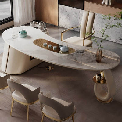 Bureau double 70,87 "crème moderne minimaliste en pierre frittée