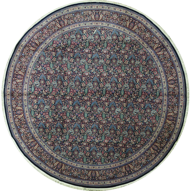 Tapis bleu marine et vin noué à la main de haute qualité