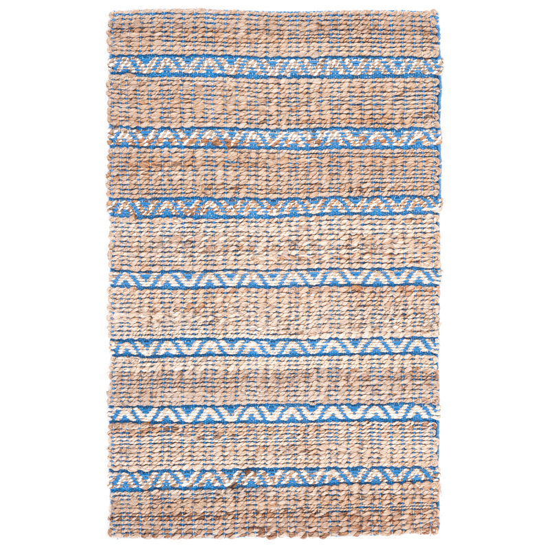 Roanne Natural Fiber Flat Weave Jute/Cotton Geometric Rug in Blue/Natural, Rectangle 3' x 5'