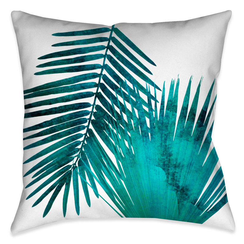  Coussin décoratif intérieur / extérieur Watercolor Teal Palms, H 18 po x l 18 po