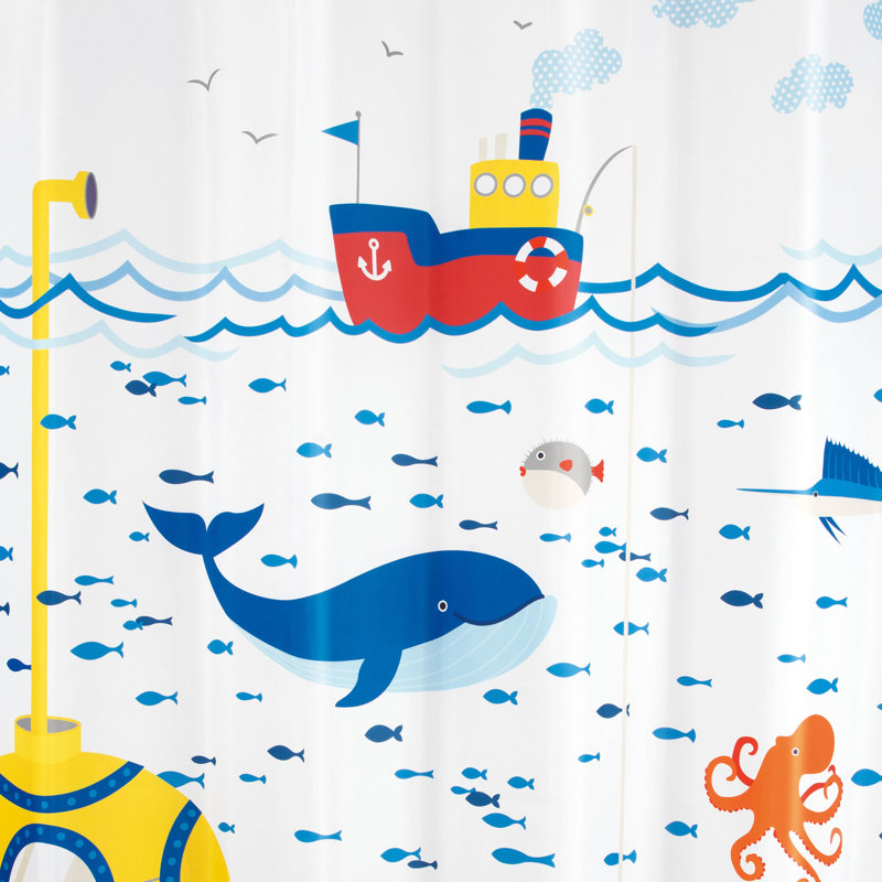 Multicolor Nautical Submarine and Sea Creatures Shower Curtain