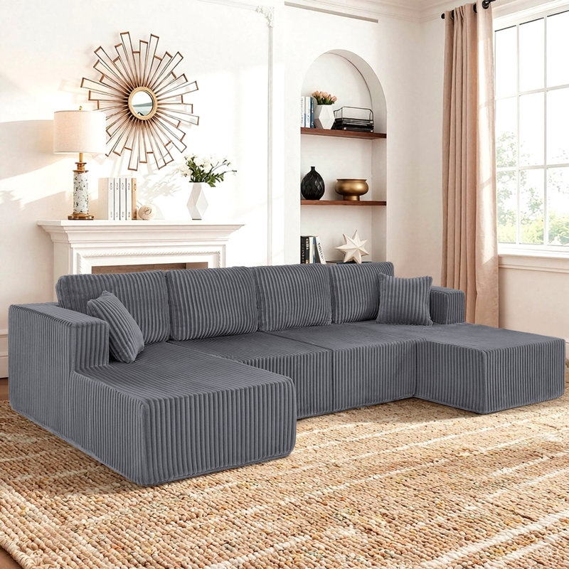 Corduroy U-Shaped Sectional, Dark Gray Corduroy