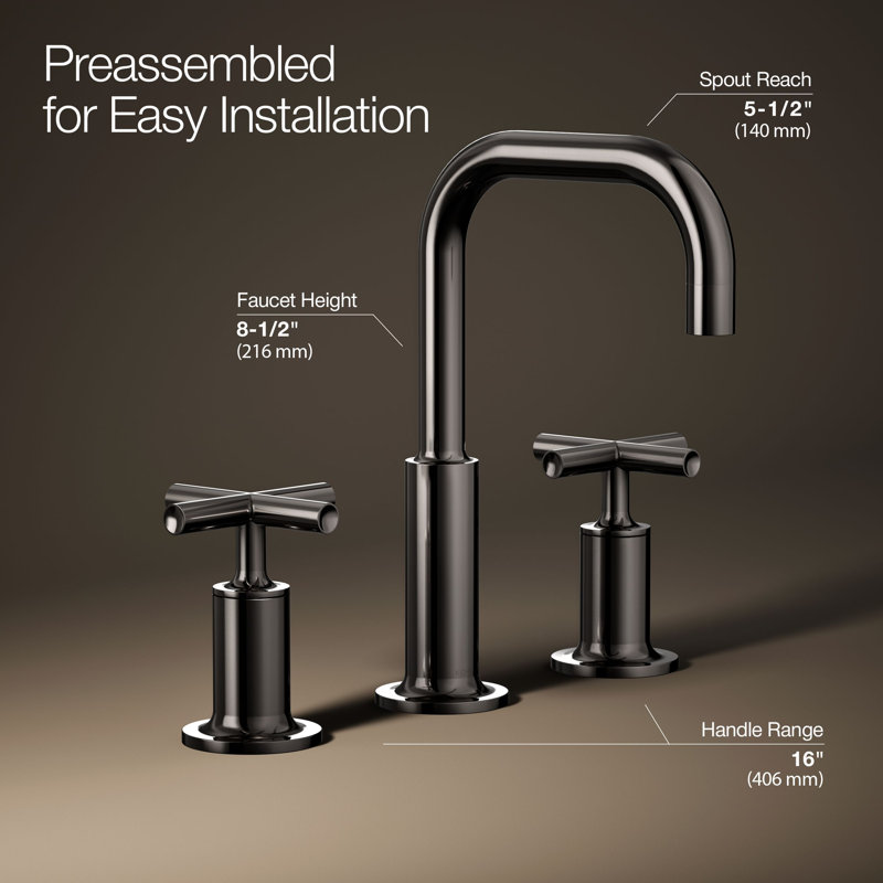 Kohler Purist® Widespread Bathroom Faucet with Pop-Up Drain Assembly, 3-Hole High Arc Cross Handle Bathroom Sink Faucet, 1.2 gpm