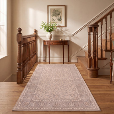 Tapis traditionnel à motif floral intégral gris crème ivoire beige rose, lavable à la machine, antidérapant, à poils courts, adapté à l'intérieur et à l'extérieur, idéal pour le salon, la chambre, la salle à manger, l'entrée, le corridor ou le bureau.
