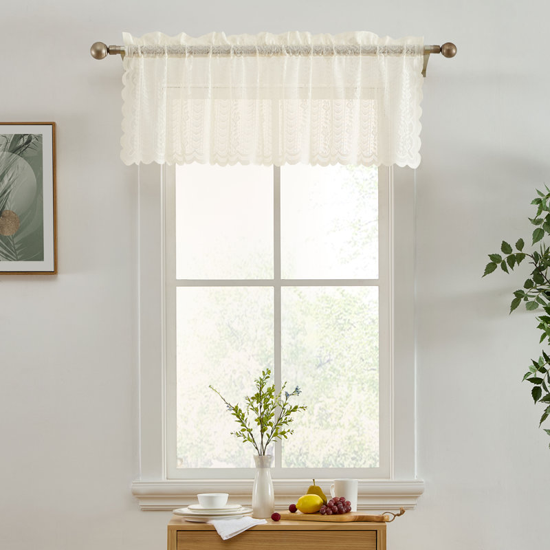 Nikole Floral Rod Pocket Lace Semi Sheer Voile Short Valance for Small Windows, Kitchen & Bathroom - 54 x 18 Inch Length