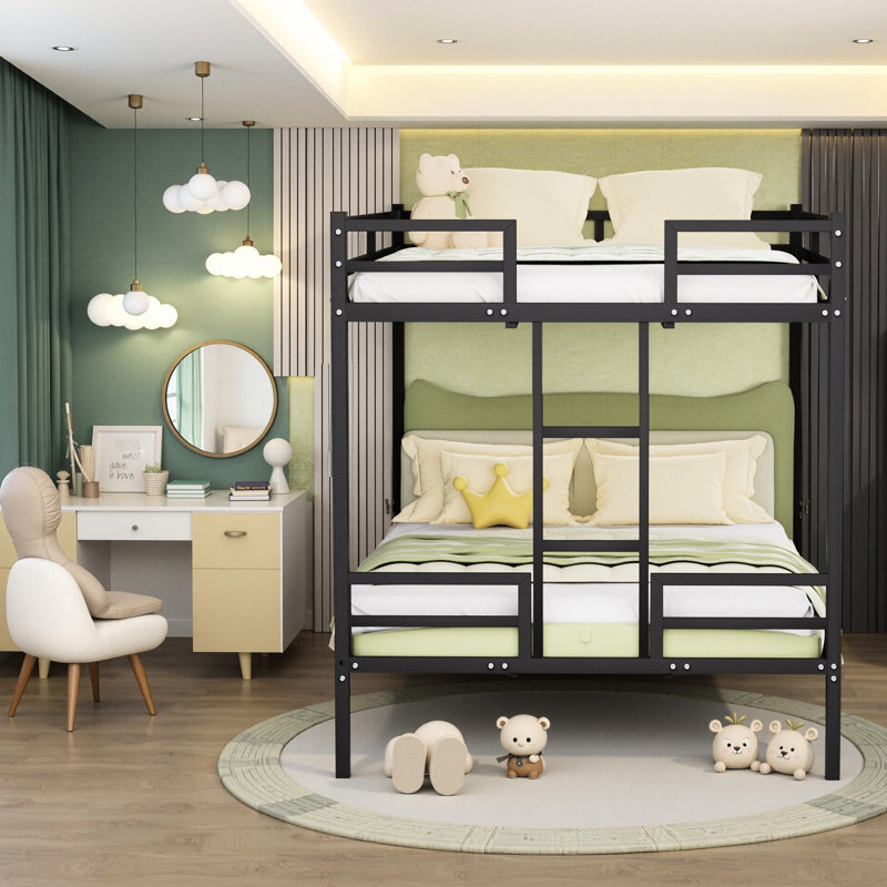 Grand lit superposé noir, structure en métal avec garde-corps complet et - stabilité à long terme de 110 lb par support, haut pour, escalade pratique, rangement sous le lit d'apparence sophistiquée, solution d'espace, rapide