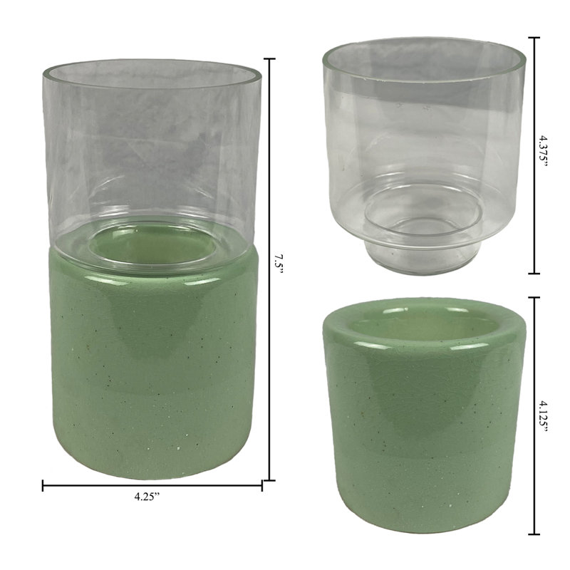 Concrete / Cement Tabletop Candlestick, Lime, 7.5" H x 4.25" W x 4.25" D