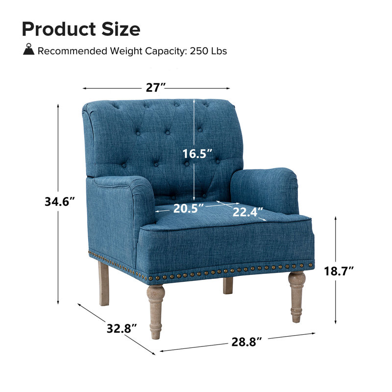 Wilkey Tufted Back Armchair, Navy Polyester Blend