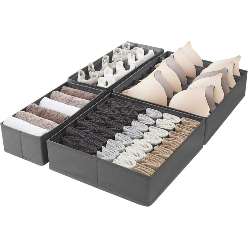 Dresser Organizers For Undergarments, Set Of 4, Grey