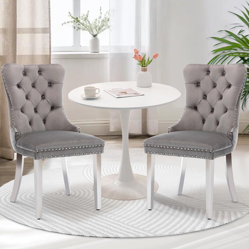 Round Dining Table Sets with 2 chairs, White, Light Gray/Silver