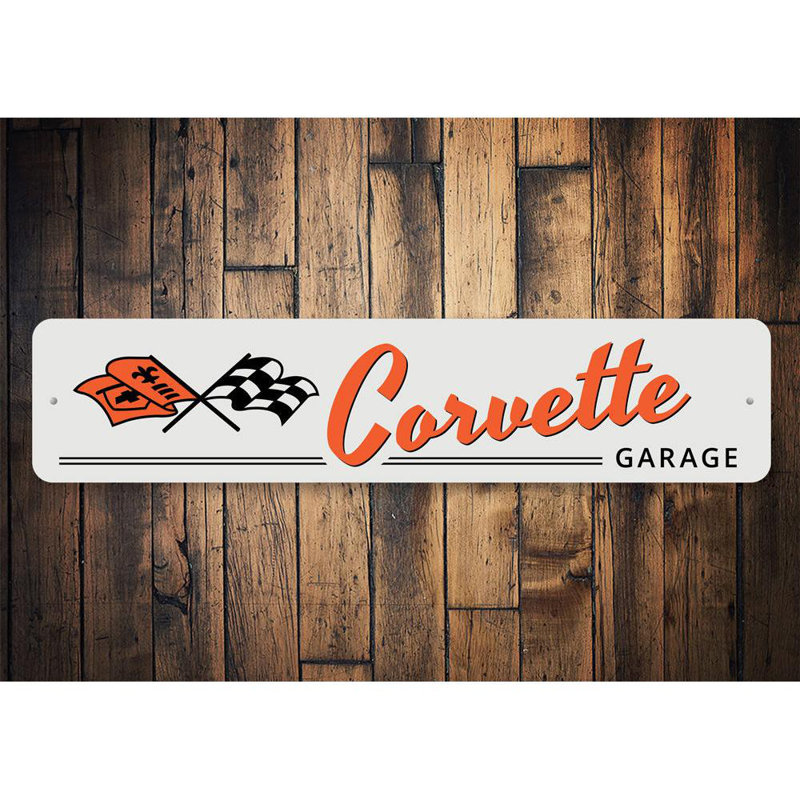 Panneau en aluminium Corvette Garage Flags, H 4 po x l 18 po x P 0,04 po