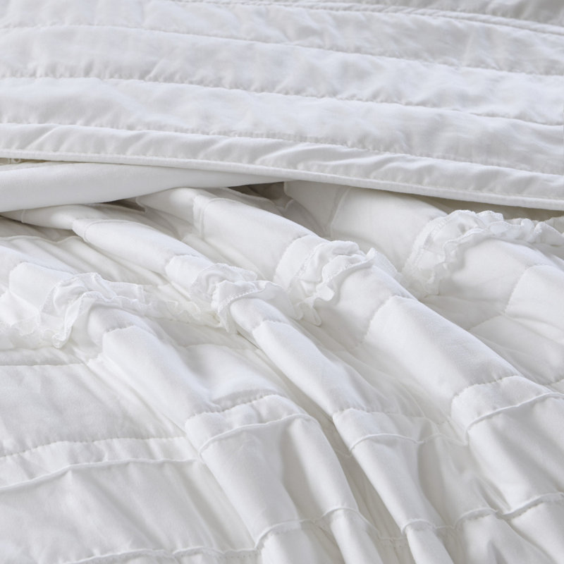 Ensemble de courtepointe réversible en microfibre 4 pièces avec coussin décoratif grand blanc