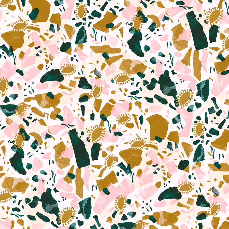 Boho Terrazzo, H 12 po x l 12 po, Non, Toile encadrée noire