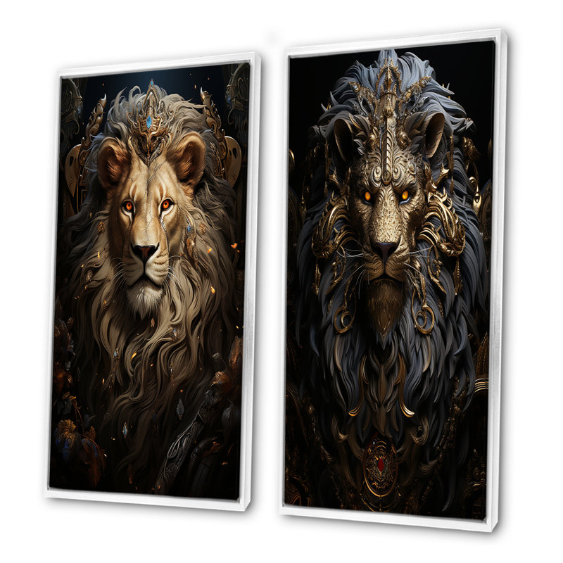 Ensemble de salon Regal Elegant Ruler Lion - Lion Wall Art, Cadre blanc, H 32 po x l 33 po