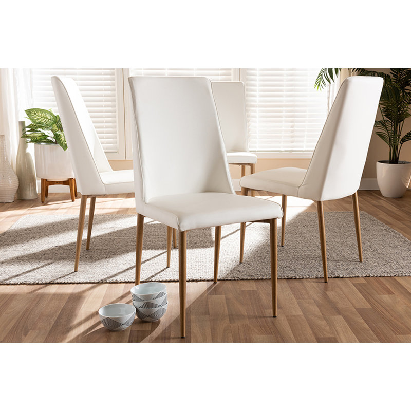 Micayah Parsons Side Chair in White Faux Leather, 37.99'' H X 18.11'' W X 24.8'' D, Off White, Natural