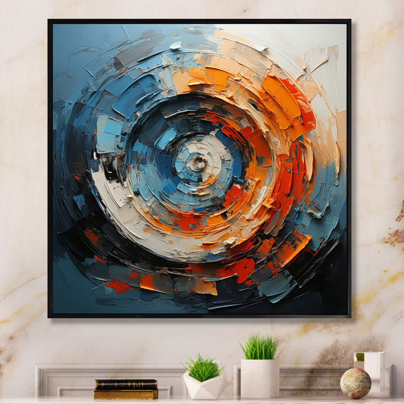 Spirale dynamique sur toile, H 36 po x l 36 po x P 1,5 po, Cadre flottant noir