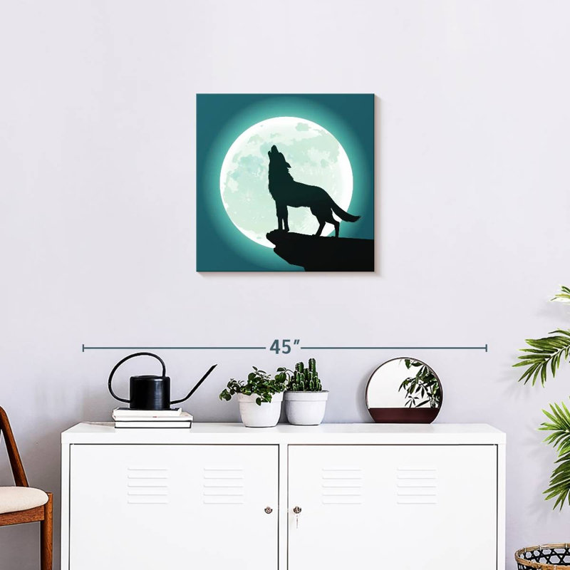 Wolf On A Full Moon, 20" H x 20" W