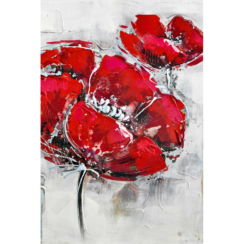 "Fleurs rouges abstraites et texturées" sur toile
