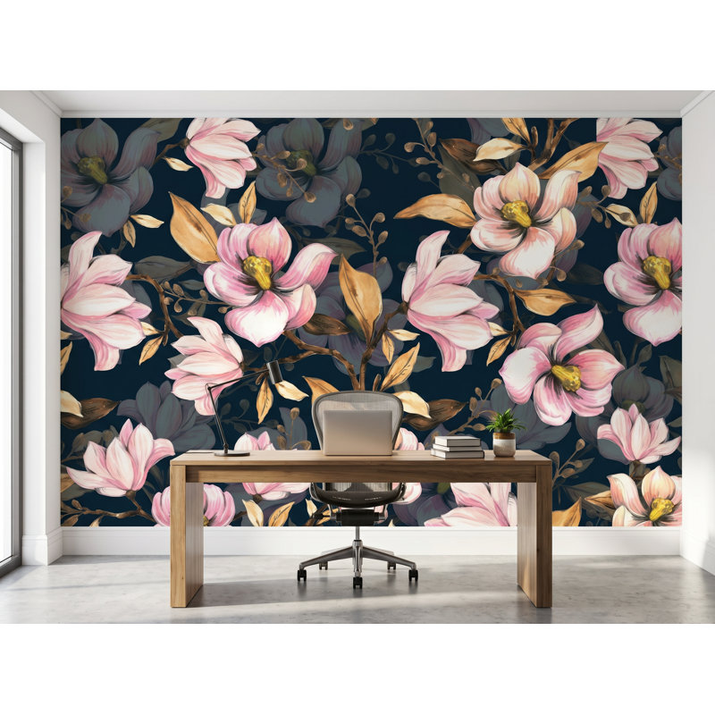 Panneau de papier peint adhésif à fleurs roses et feuilles foncées L 8,33 pi x l 100 po, l 100 po x H 100 po, adhésif en vinyle