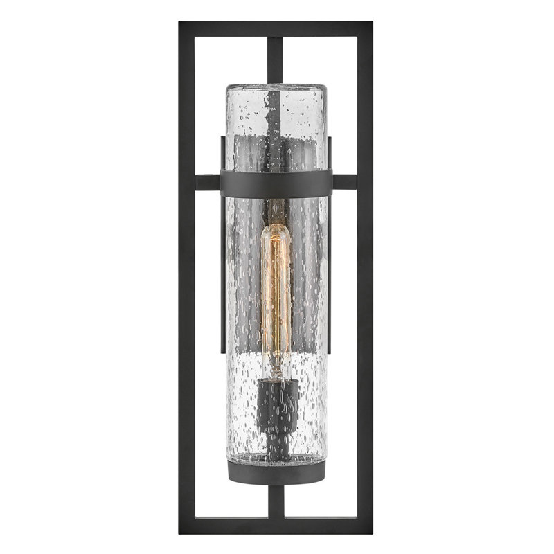 Cordillera Seeded Glass Outdoor Wall Lantern, 20" H x 7.5" W x 7" D, Black