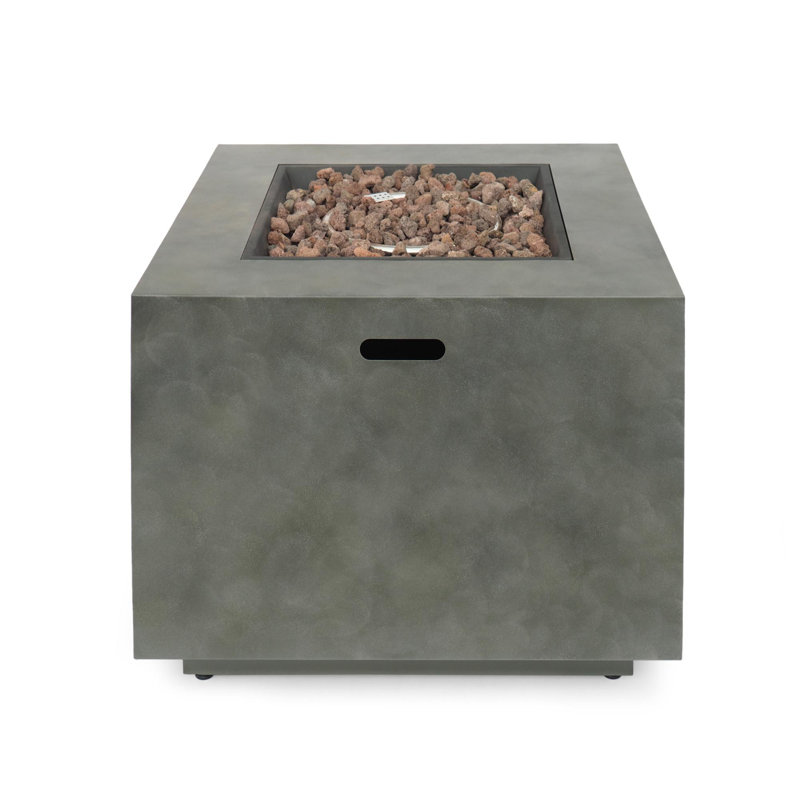 31" Outdoor Iron Square Propane Fire Pit, Tank Inside- 50,000 BTU, Stone Gray