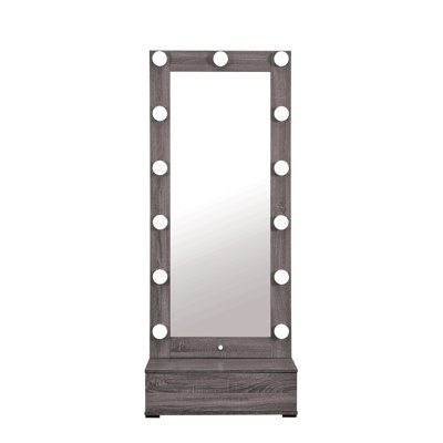 Lorena Grey Tall Mirror With Drawer And Speakers