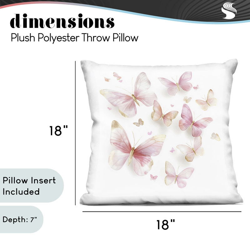Coussin décoratif rose et doré à motif de lapin papillon, design par Creative Studio, 18 x 7 x 18, Papillon rose 2