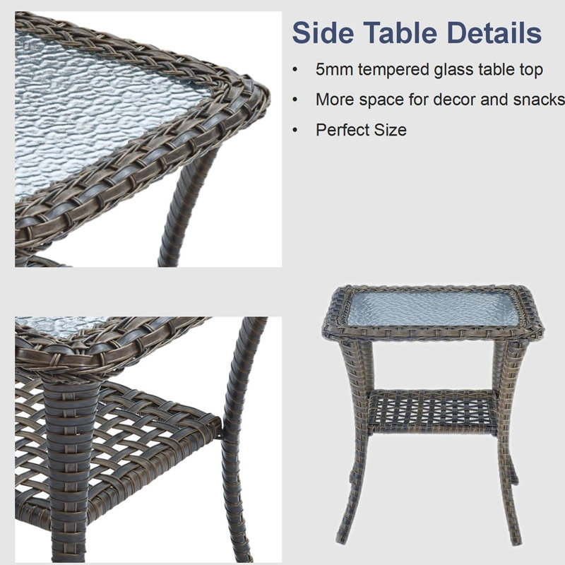 Artiana Wicker 2 - Person Patio Conversation Sets with Cushions, Gray, Brown