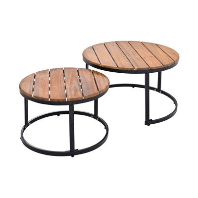 TREXM 6-Piece Outdoor Sectional Sofa Set with Round Nesting Tables and Seating Sofa with Cushions for Patio Porch and Garden