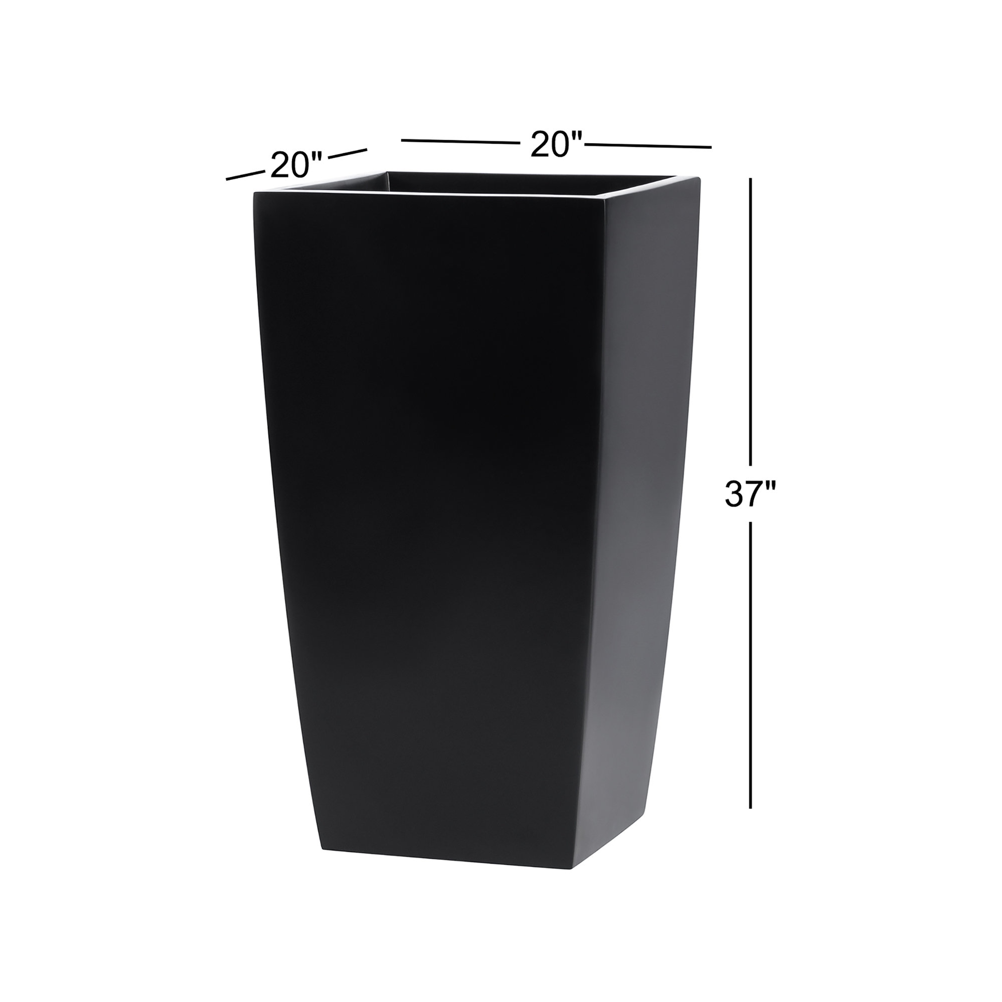 Hornell Tall Tapered Square Curved Planter, 37" H x 20" W x 20" D, Black