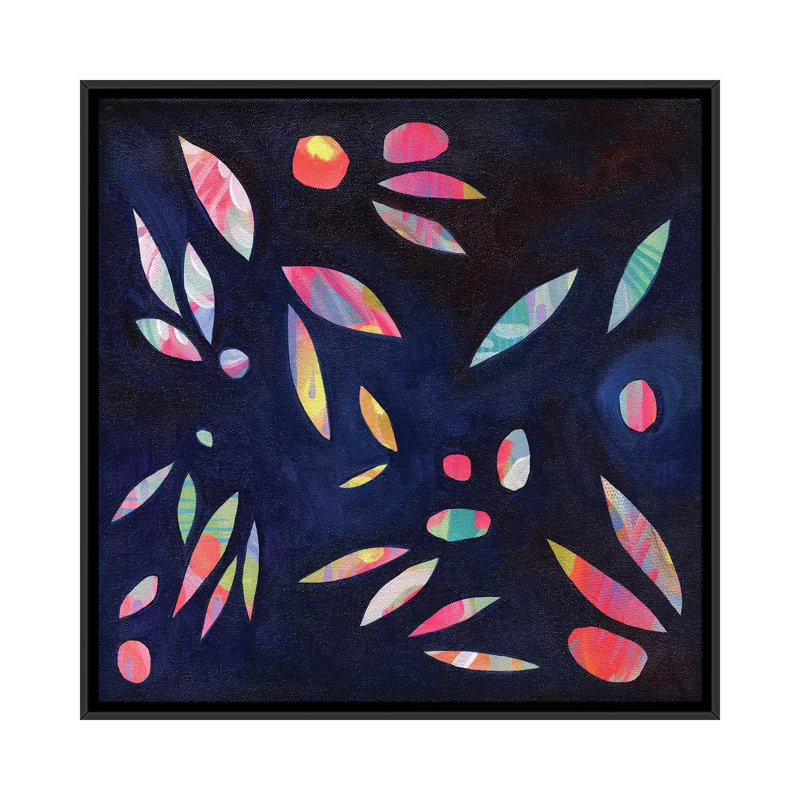 « arc leaves », impression sur toile tendue, H 18 po x l 18 po x P 1,5 po, Toile avec cadre noir, Pas de tapis