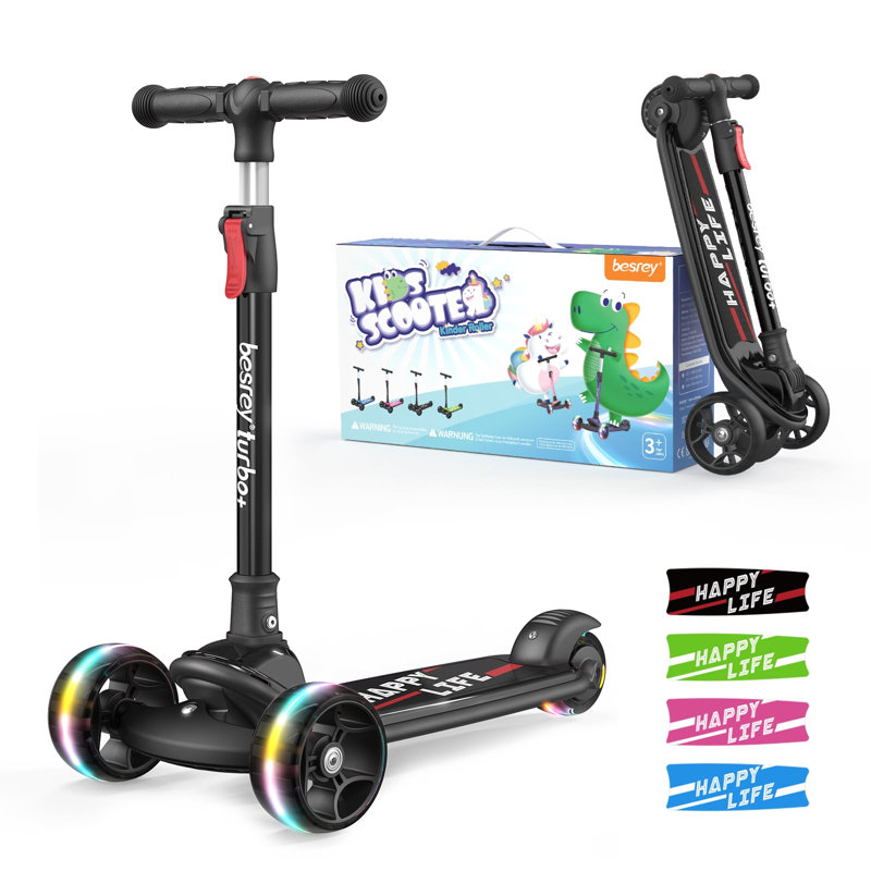 Trottinette pour enfants 3 à 10 ans à hauteur réglable Besrey Kick Scooter, Noir