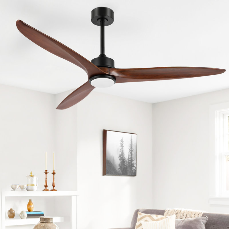 Ventilateur de plafond à DEL à 3 pales en bois massif avec ensemble d'éclairage et télécommande Antinisha, Noyer