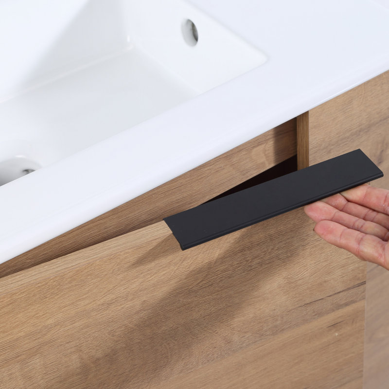 22" Wall-Mounted Single Bathroom Vanity With Ceramic Basin Sink Top, Floating Vanity with 1 Door, Imitative Oak