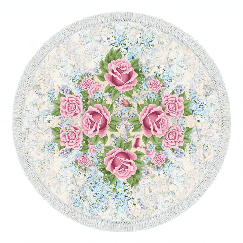 Tapis rond en polyester tissé à la machine gris / rose / vert, Rond 3 pi 11 po